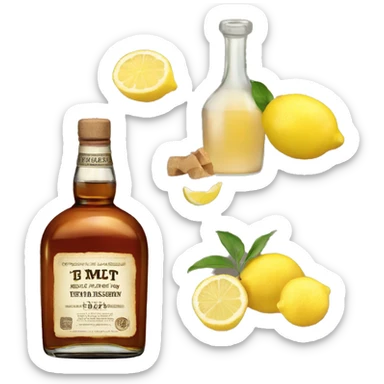 Bourbon, ginger, lemon bottle or label  sticker
