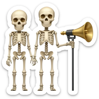 HEADLESS SKELETON BUT A ROD ON THE HEAD PLACE ON THE ROD THERES TWO MEGAPHONES ON OPPOSITE SIDES ON THE ROD sticker