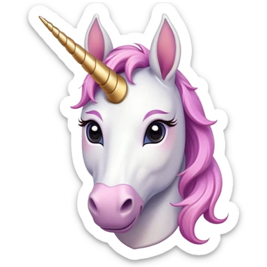 anthropomorphised female unicorn ballerina, horse-like unicorn face with muzzle, mane, ears, prominent horn, head and shoulders, relaxed pose sticker