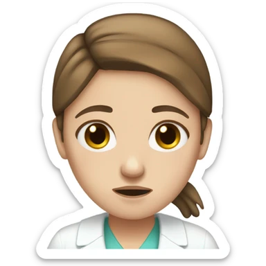 White girl with brown hair working in hospital and crying sticker