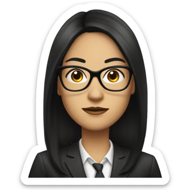 Female defense attorney with long black hair with glasses sticker