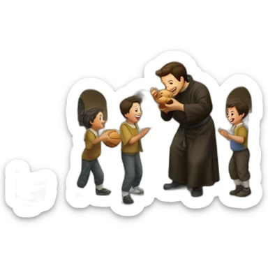 Don bosco playing with kids in the courtyard sticker