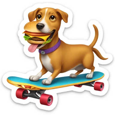 Dog riding a skateboard with a cheeseburger  sticker