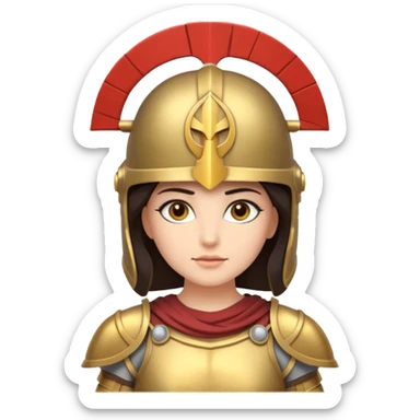 Athena the Greek goddess, dark haired, facing camera, in emoji style important deity in Greek mythology, daughter of Zeus, Strategic warfare Wisdom and intellect Craft, engineering, building, navigation Justice good governance Protection of cities embodys rational, disciplined intelligence  sticker