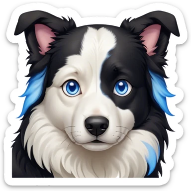Cinematic Meme-Worthy Grumpy Border Collie Portrait Emoji, Head held high but eyes filled with dramatic disappointment, smooth black and white fur with a deeply furrowed brow forming an unmistakable scowl, floppy ears slightly angled back in disapproval, piercing blue eyes glaring with pure exasperation, Simplified yet hilariously over-exaggerated features, highly detailed, glowing with an aura of supreme annoyance, high shine, exhausted yet judgmental, stylized with an almost regal pettiness, bright but brooding, soft glowing outline, capturing the essence of a herder that has seen it all and is thoroughly unimpressed, so meme-worthy it feels like it could instantly become the next viral sensation of grumpiness! sticker