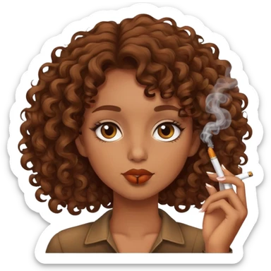 brown skinned girl with brown curly hair smoking a cigarette  sticker