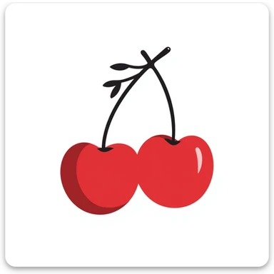 Hand-drawn two red cherries hanging from a thin branch with small leaves sticker