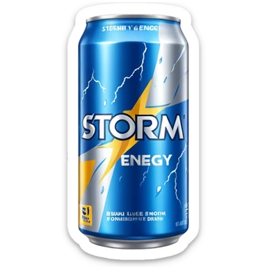 A soda named storm energy drink and by hraj a storm brand sticker