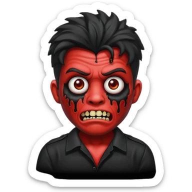 Emoji masculino de zumbi estilo iPhone,com cabelo ondulado grande e preto, camisa preta e brincos sticker