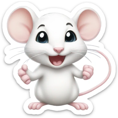 Cute same lady white mouse clenching fist smiling and blushing sticker