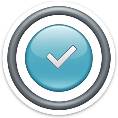 un icono de marca de verificación  un "check"  dentro de un círculo de color cian o turquesa, con un borde gris claro. sticker