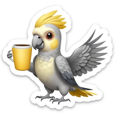 cockatiel parrot holding cup of coffee in its wing sticker