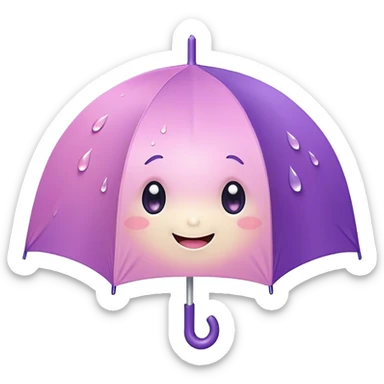 Cute Kawaii Umbrella, small and cute, soft pastel pink and purple, tiny rain droplets smiling down, a chubby round handle, big sparkling eyes full of joy! sticker