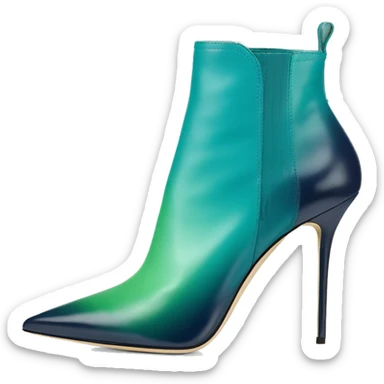 Realistic isolated top view of a pair of light teal,green,navy blue ombre Jimmy Choo stiletto pointed toe boots. sticker