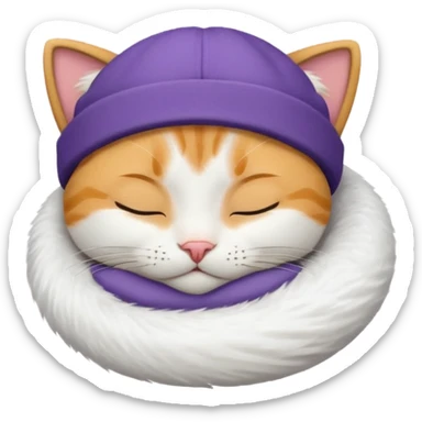 emoji of sleeping cat, its pose is lying, it has on his head FedEx delivery cap sticker