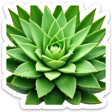 Cinematic Realistic Aloe Vera Emoji, Plump and succulent, with thick, fleshy leaves arranged in a star-like rosette. The vibrant green leaves have a slightly spiky texture, exuding a sense of resilience and healing. Soft glowing outline, capturing the essence of natural wellness and desert vitality in a flourishing aloe vera plant! sticker