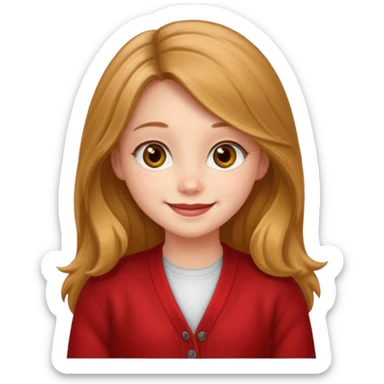 create a girl with hazel long hair, hazel eyes and beautiful smile, and red colour cardigan sticker