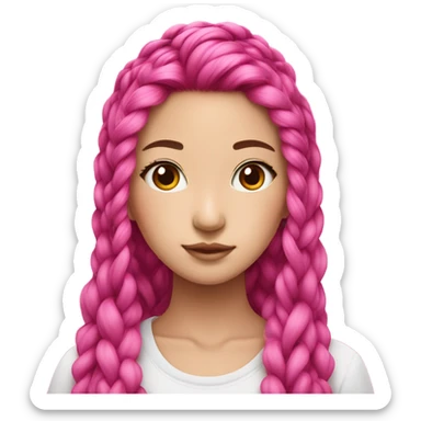 Korean beautiful young woman, hot pink split-dyed long hair with 2 small breads in half hair sticker