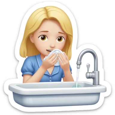 una chica lavandose la cara en el lava manos  sticker
