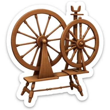 I want a traditional spinning wheel, with the wheel on the right or left and the flyer on the opposite. Shown from the side. sticker