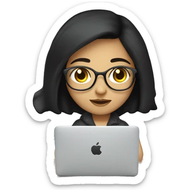 programmer girl with macboo. Black hair, black eyes sticker