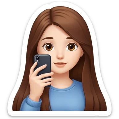 White cute girl with long brown hair take a picture with her phone sticker