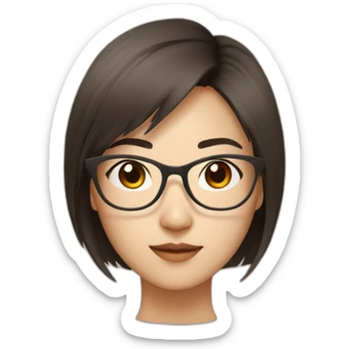 26 year old asian woman rounded face short straight dark hair and brown rectangle glasses sticker