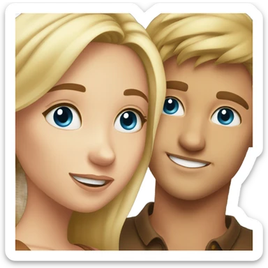 A guy with blue eyes and blond hair hugs a girl with brown eyes sticker