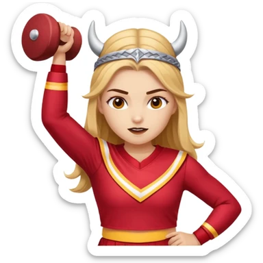 a brow skin girl that do cheer with red and gold team name is Vikings  sticker
