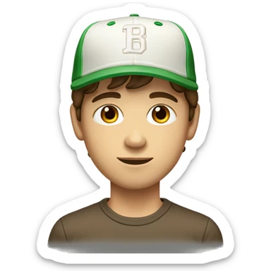 Teenager boy type italian, White skin, with baseball cap backwards with wavy brown hair (Which go down behind to the nape of the neck), Little bit dezoom sticker