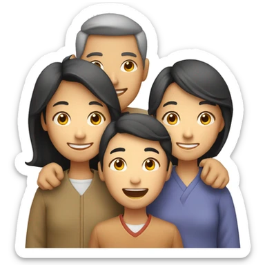 Happy Asian family father,mother,two daughters,a son sticker