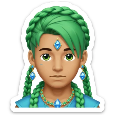 gem lover man with gem accessories excessive amount very big gem earrings green braided hair and blue diamonds  sticker