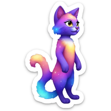 Colorful gradient-Sparkle-cat-nebula-fursona anthropomorphic furry full body sticker
