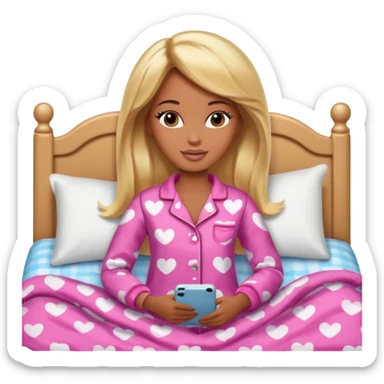 Brown skin blonde hair Barbie in pajamas in bed sticker