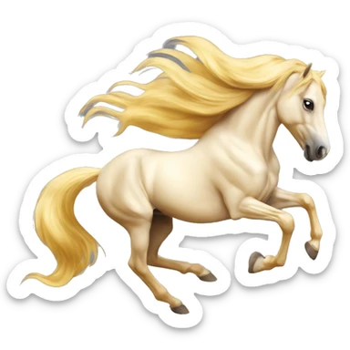 Yellow palomino horse with long flowing mane galloping with prosthetic leg, slender horse, solid yellow horse, running, galloping with prosthetic leg, pretty horse, horse with piebald foal sticker