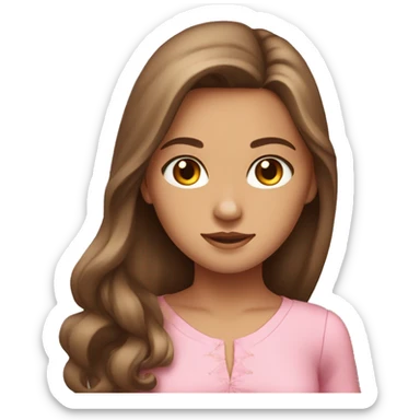 a girl with long brown hair and hazel eyes with tan wearing pink slim dress sticker