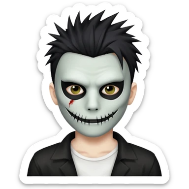 zombie boy with spiky emo hair and white shirt emoji and he wears an anonymous mask sticker