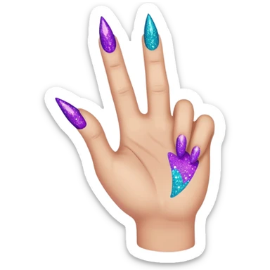 Glitter Roxo e Ciano Mão apontando para direita sticker