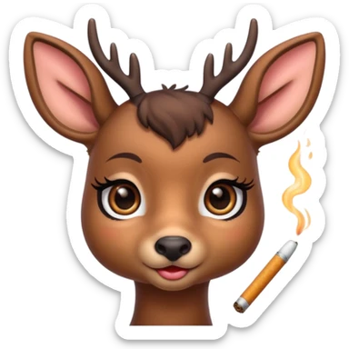 Cute female deer with cigarette with a bow bigger eyes bigger eyeliner and eyelash dont make it look human sticker