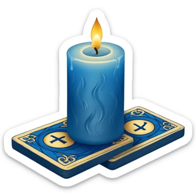 A blue deck of tarot cards and a one candle nearby sticker