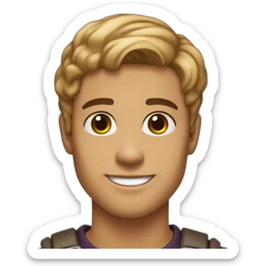 25-year-old light skin tanned mail with dark brown hair and dark brown eyes with a more square face smiling pleasantly sticker