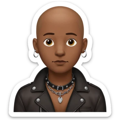 Create a dark handsome guy. He is bald and wearing leather. He is wearing a leather dog collar. He has a septum piercing and ear piercings. sticker