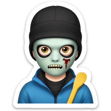make a, zombie, boy, blackhair with a ski mask pull, creepy expression emoji sticker
