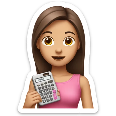 Pretty Girl with straight brown hair holding one pink calculator in her hand sticker