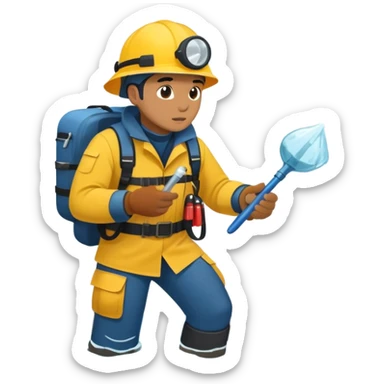 Marine geologists in rain gear collecting rock samples from ocean floor during stormy seas sticker