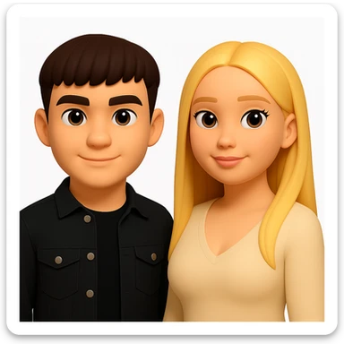 In the style of 3D Emoji, slightly increase the volume of the upper body of the girl, separate the two characters from each other, and make the skin color identical for both characters. Maintain the 3D Emoji style characteristics in the edit. sticker