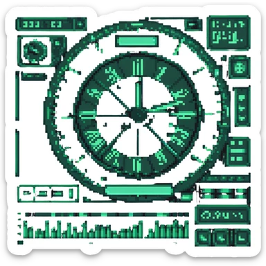 Convert the given image to a dashboard HUD element in pixel art style with flat green color and holographic scan lines projection. Keep the original pose and design intact. sticker