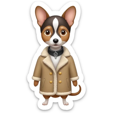 Rat terrier wearing a coat sticker