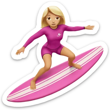 White women surfing on pink surf board with blonde hair  sticker