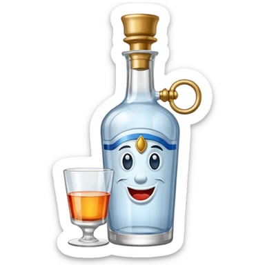 A bottle of vodka emoji with a handle, a window, and a knocker and a different color. sticker